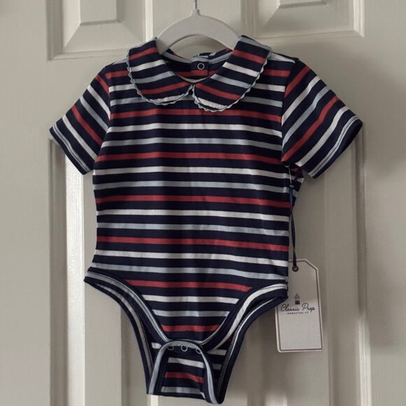 New Classic Prep Kids Girls Izzy Bodysuit East Beach Stripe Size 6-9 months